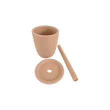 Load image into Gallery viewer, Silicone Cup With Silicone Straw and Silicone Lid in Almond Tan for Bubs Playground &amp; Bubs Eats
