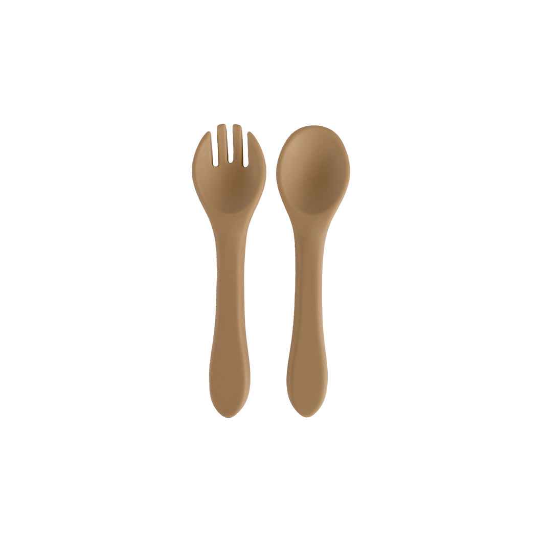 Silicone Spoon and Fork Spork in Almond Tan for Bubs Playground and Bubs Eats