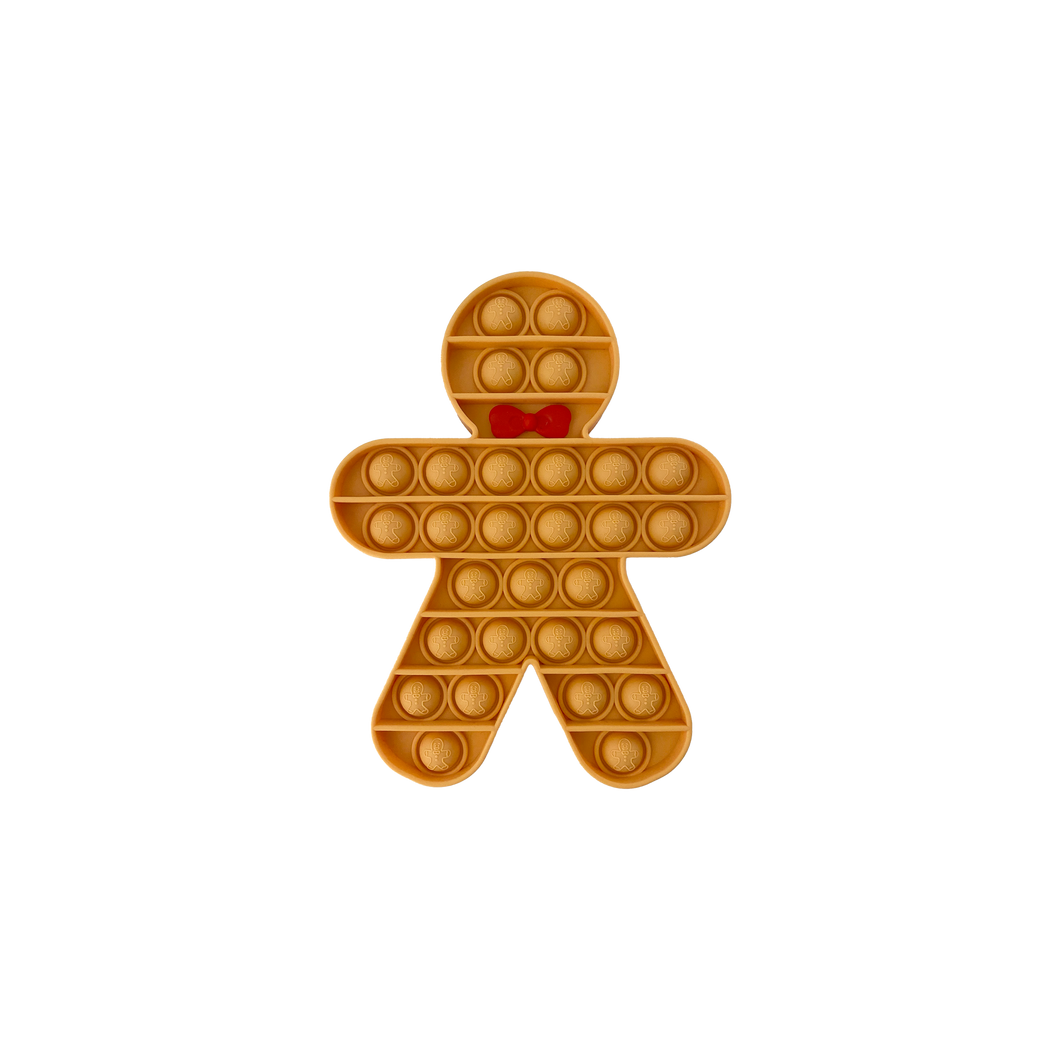 Bubs Playground Christmas gingerbread man biscuit with red bow bubble pop it sensory fidget toy