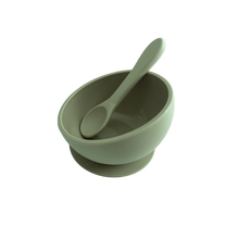 Load image into Gallery viewer, Silicone Suction Bowl &amp; Silicone Spoon in Forest Green from Bubs Playground and Bubs Eats  Edit alt text
