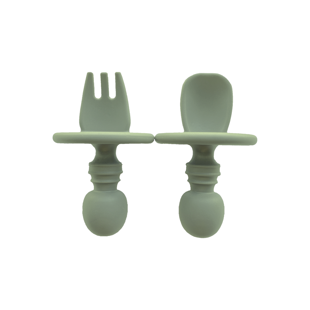 Silicone Spoon & Silicone Fork in Forest Green from Bubs Playground and Bubs Eats