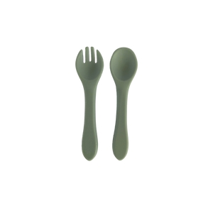 Silicone Spoon and Fork Spork in Forest Green for Bubs Playground and Bubs Eats