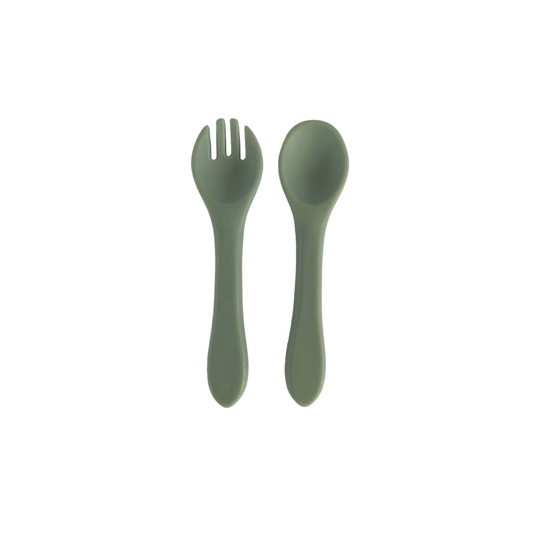 Silicone Spoon and Fork Spork in Forest Green for Bubs Playground and Bubs Eats