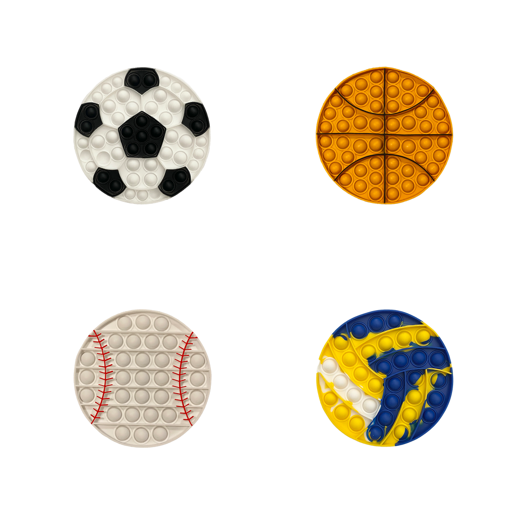 Sports Ball set includes 4 fidgets: Soccer Ball, Basketball, Baseball and Volleyball